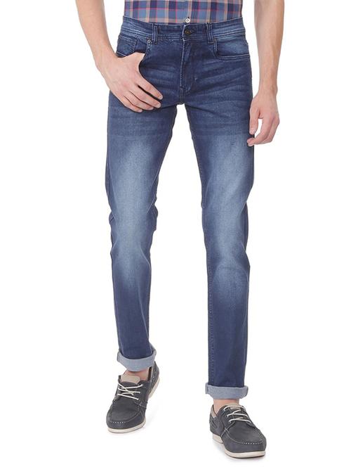 blue cotton blend washed jeans - 15560416 - Standard Image - 1