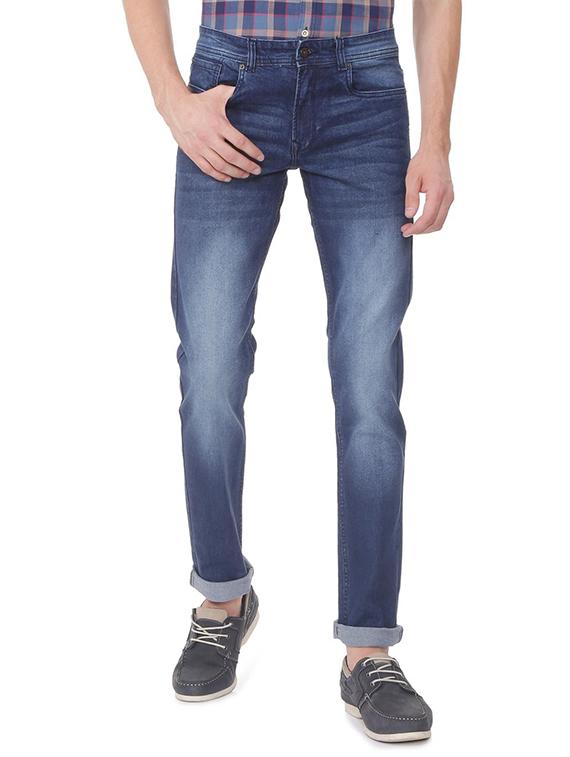 blue cotton blend washed jeans - 15560416 - Zoom Image - 1