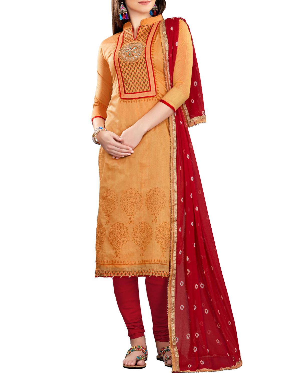 yoke design unstitched churidaar suit - 15560760 - Zoom Image - 1