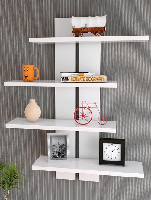 Woodworld decoretive white & White Ladder Shape 4 Tier Designer Wall Rack Shelf - 15563923 - Standard Image - 1