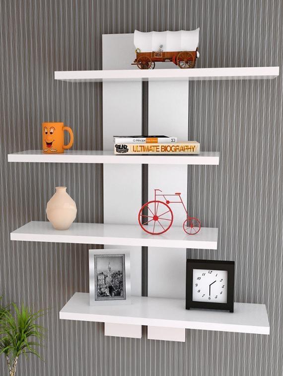 Woodworld decoretive white & White Ladder Shape 4 Tier Designer Wall Rack Shelf - 15563923 - Zoom Image - 1