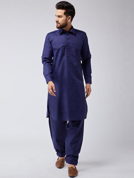 navy blue cotton pathani set - 15566023 - Zoom Image - 1