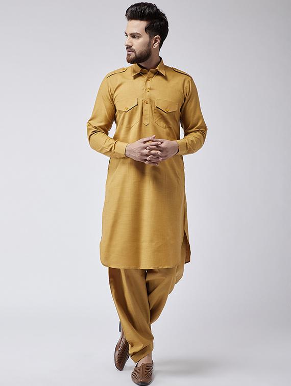yellow cotton pathani set - 15566024 - Zoom Image - 1