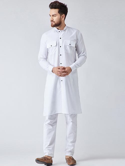 white cotton kurta pyjama set - 15566051 - Standard Image - 1