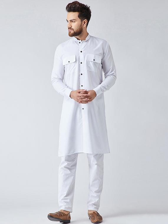 white cotton kurta pyjama set - 15566051 - Zoom Image - 1