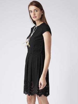 pleated cut work detail fit and flare dress - 15567575 - Standard Image - 2