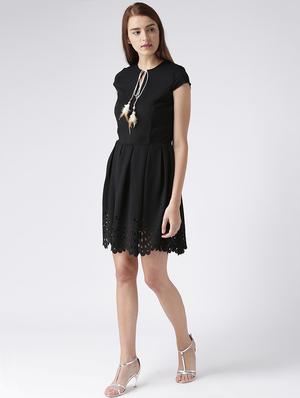 pleated cut work detail fit and flare dress - 15567575 - Standard Image - 4