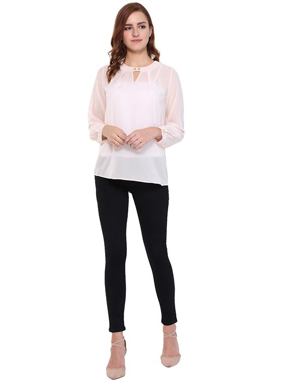 keyhole neck sheer asymmetric top - 15568197 - Zoom Image - 4