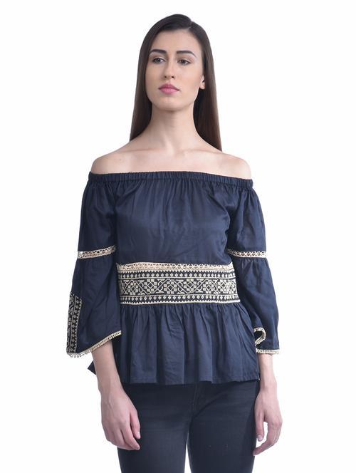 black embroidered off shoulder top - 15569330 - Standard Image - 1