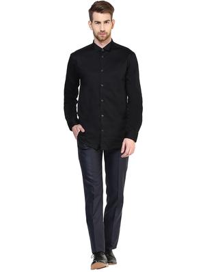 navy blue polyester blend flat front formal trouser - 15569417 - Standard Image - 4