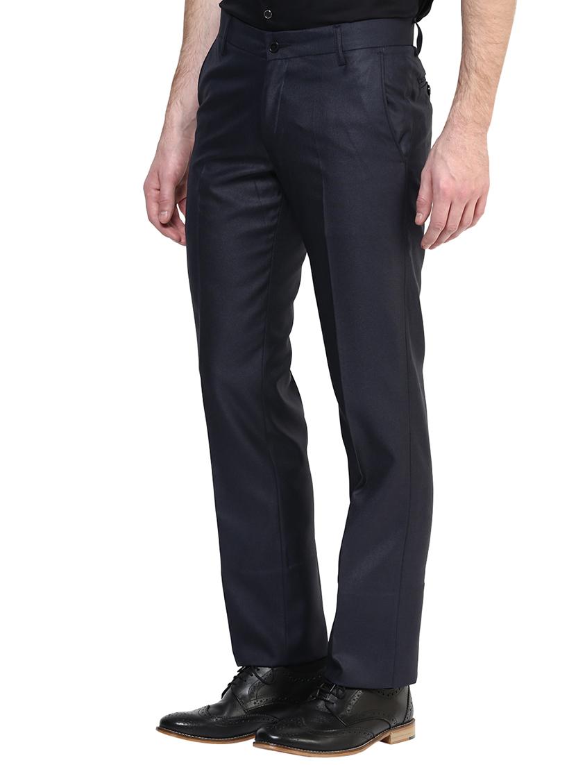 navy blue polyester blend flat front formal trouser - 15569417 - Zoom Image - 2