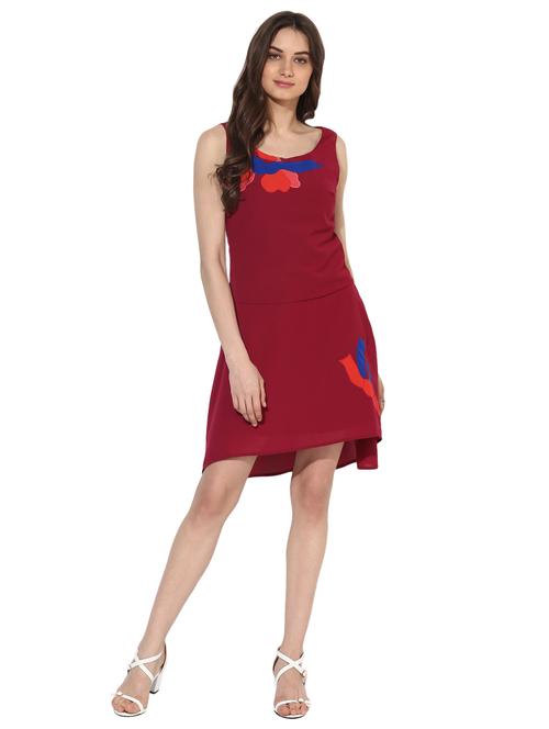 maroon appliqued asymmetric dress - 15570061 - Standard Image - 1