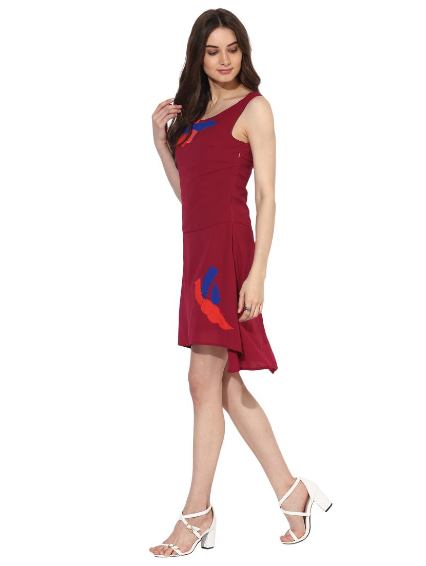 maroon appliqued asymmetric dress - 15570061 - Zoom Image - 2