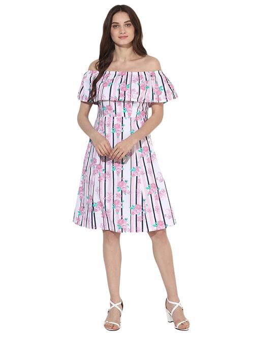 off shoulder printed dress - 15570088 - Standard Image - 1