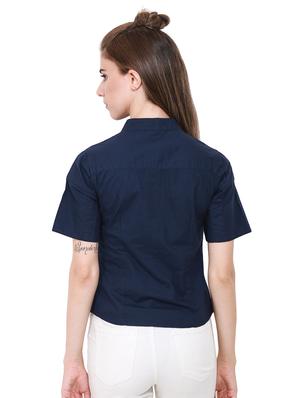 navy concealed placket shirt - 15570155 - Standard Image - 3