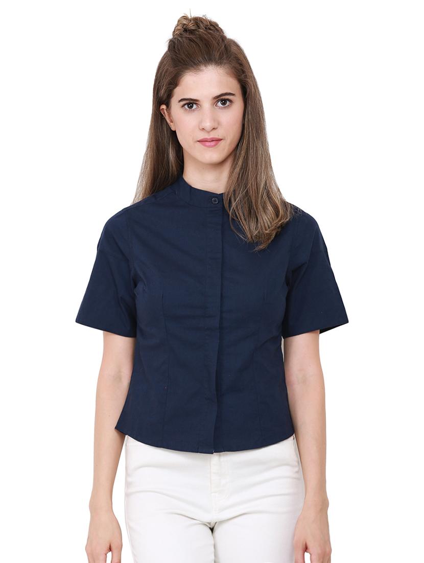 navy concealed placket shirt - 15570155 - Zoom Image - 1