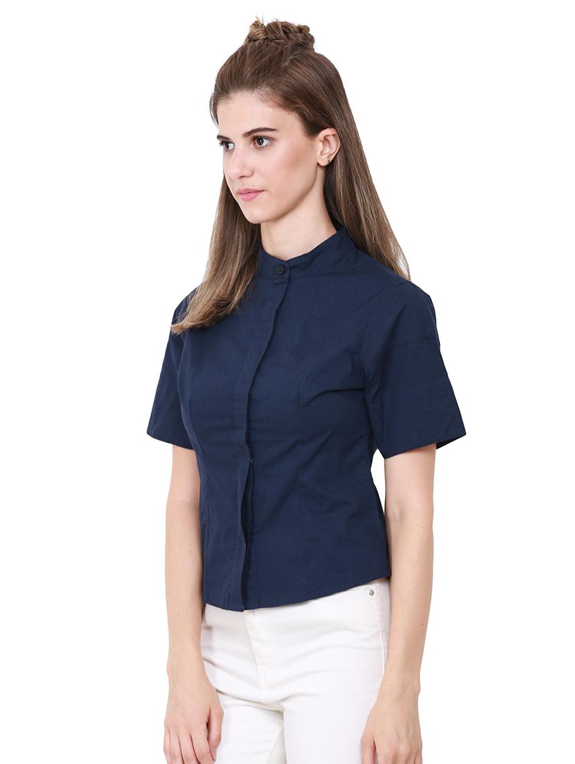 navy concealed placket shirt - 15570155 - Zoom Image - 2