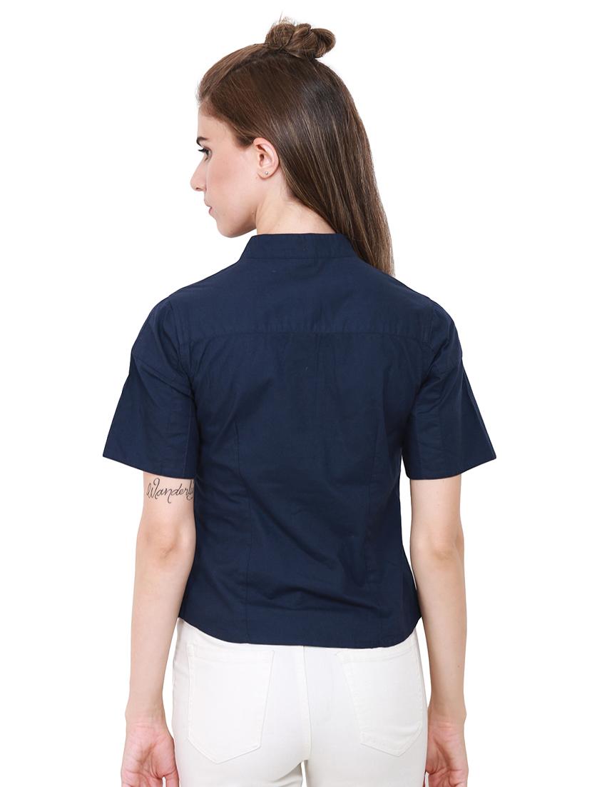 navy concealed placket shirt - 15570155 - Zoom Image - 3