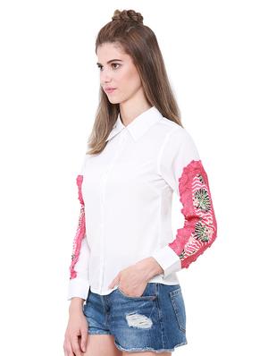 printed lace detailed sleeved shirt - 15570158 - Standard Image - 2