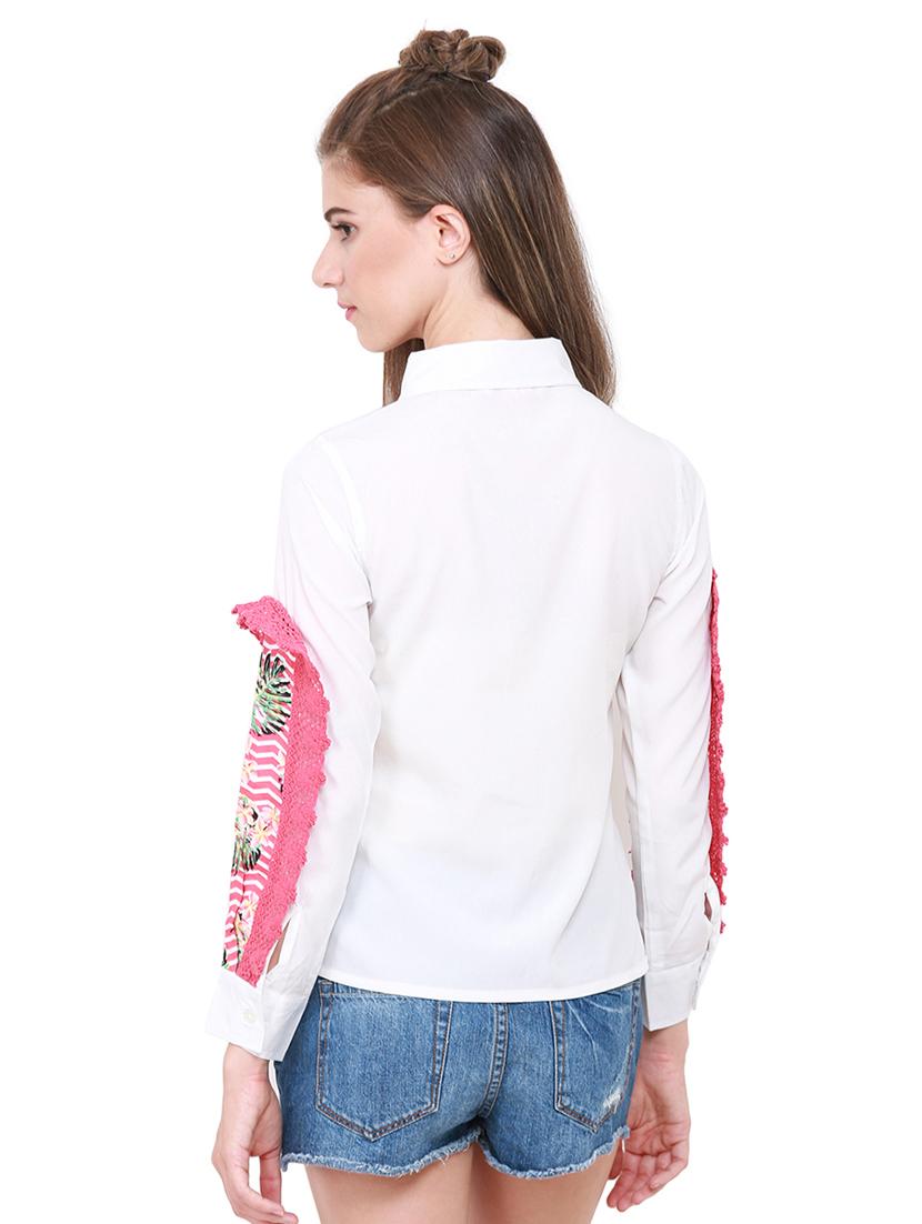printed lace detailed sleeved shirt - 15570158 - Zoom Image - 3