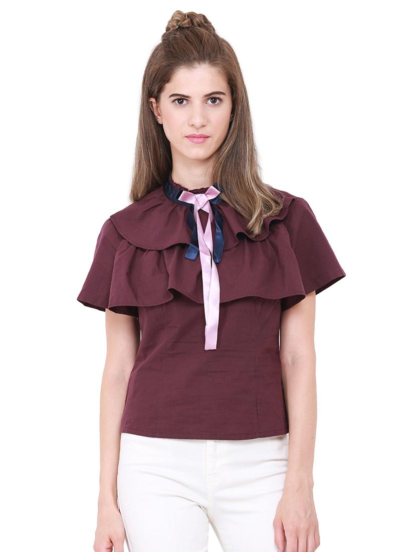 bow tie neck ruffled top - 15570161 - Zoom Image - 1