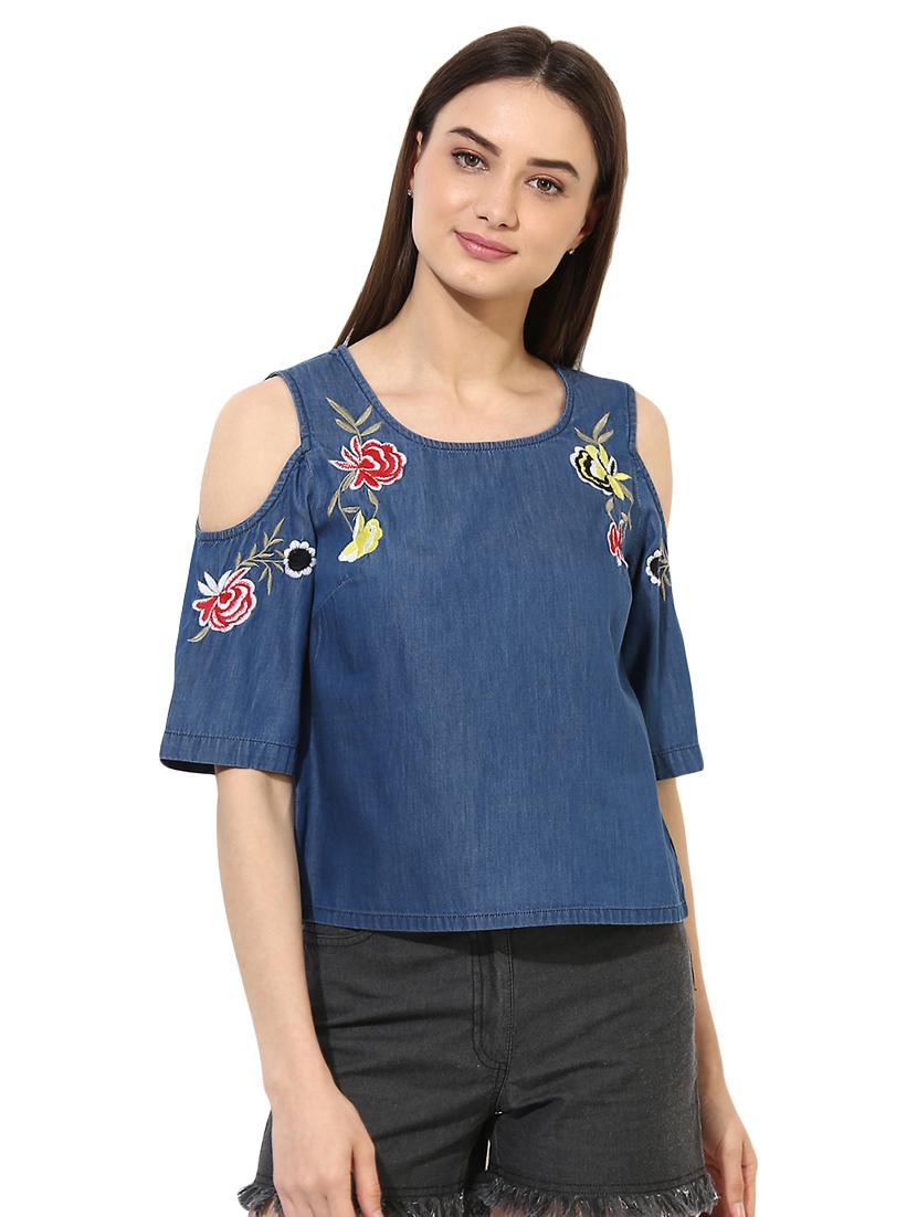 embroidered detail cold shoulder top - 15570177 - Zoom Image - 1