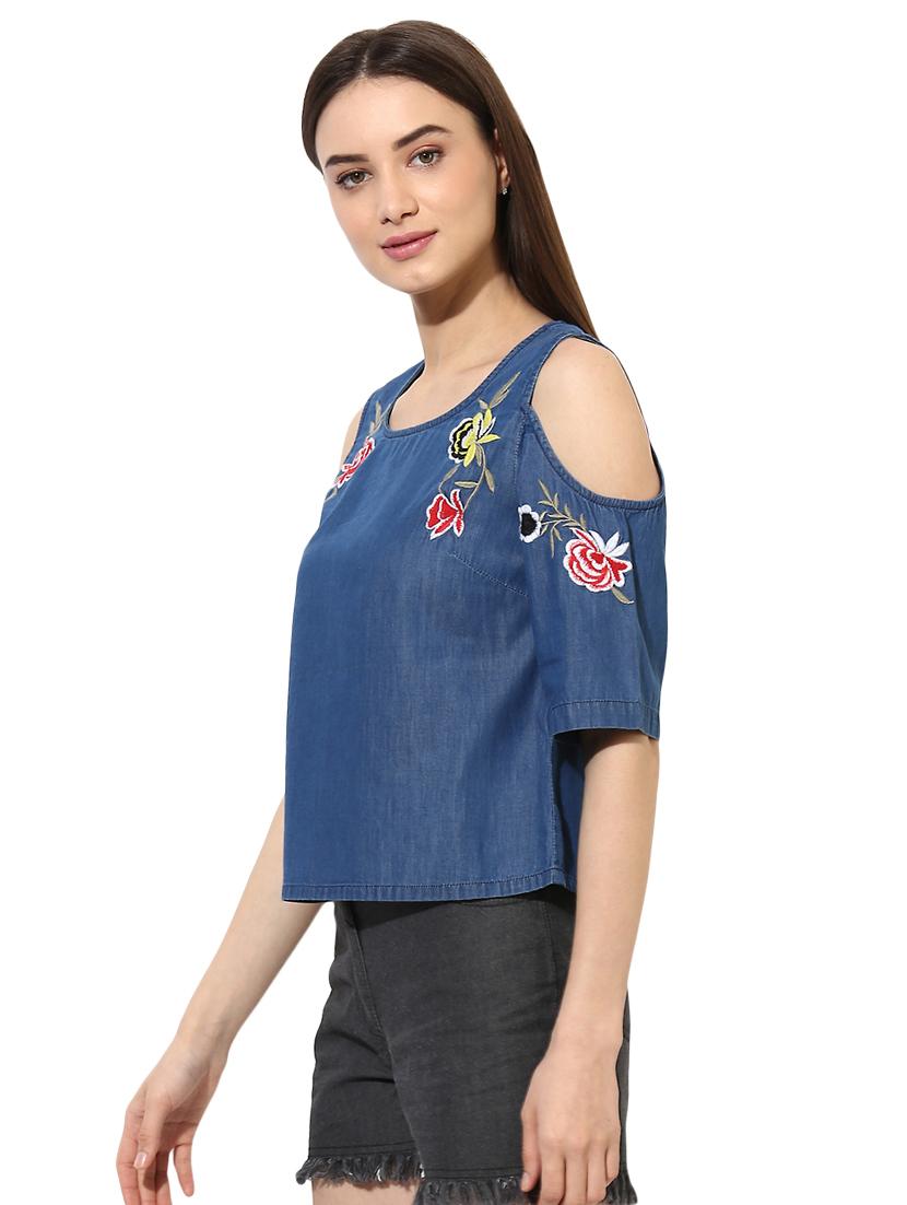 embroidered detail cold shoulder top - 15570177 - Zoom Image - 2