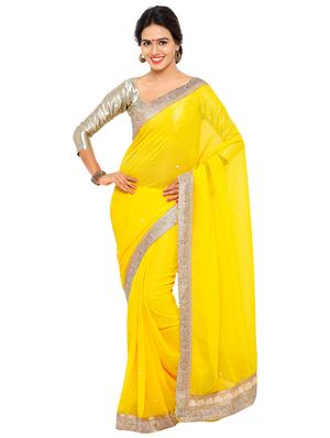 stone embellished yellow saree with blouse - 15571981 - Standard Image - 1