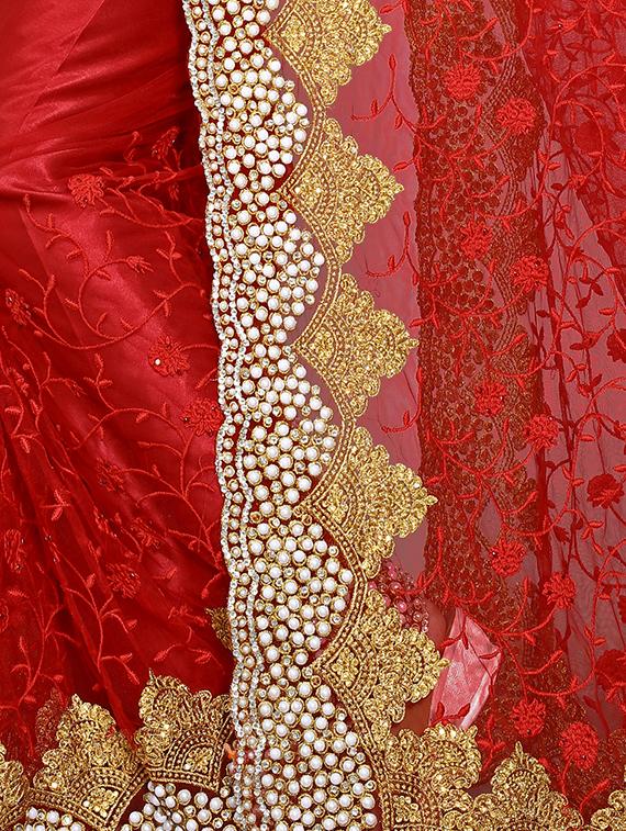 embellished border floral embroidered saree with blouse - 15572179 - Zoom Image - 3