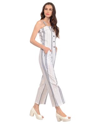 button detail striped full length jumpsuit - 15572516 - Standard Image - 2