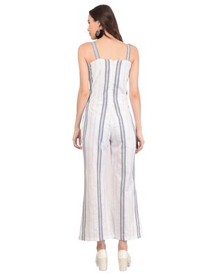 button detail striped full length jumpsuit - 15572516 - Standard Image - 3
