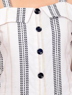 button detail striped full length jumpsuit - 15572516 - Standard Image - 4