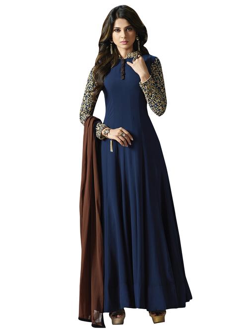 embroidered semi-stitched anarkali suit - 15573348 - Standard Image - 1