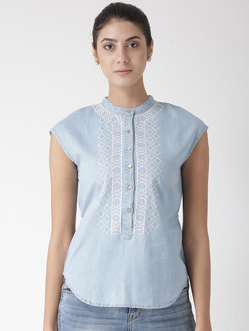 button detailed embroidered top - 15574049 - Standard Image - 1