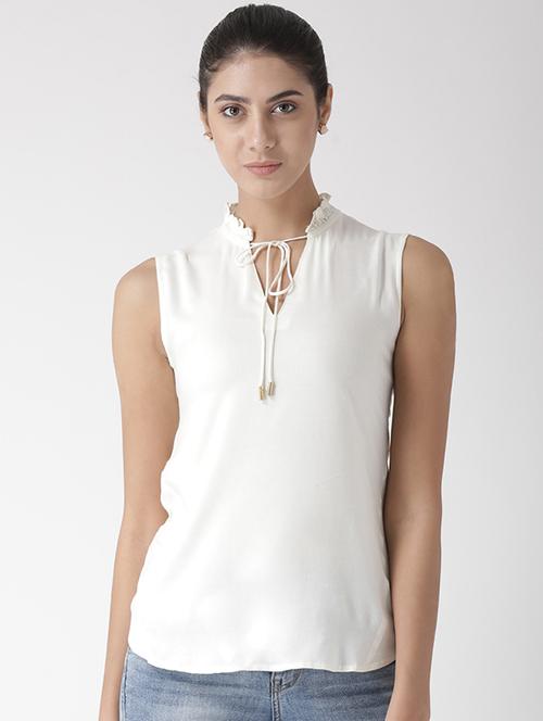 cutout back frill detail neck top - 15574051 - Standard Image - 1