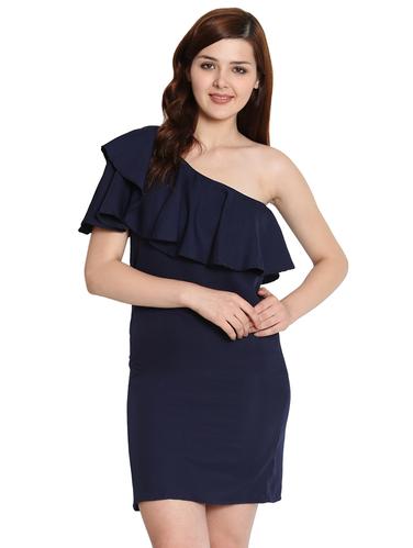 ruffled detail single shoulder sheath dress - 15575917 - Very Small Image - 1