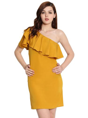 ruffled detail single shoulder sheath dress - 15575918 - Very Small Image - 1