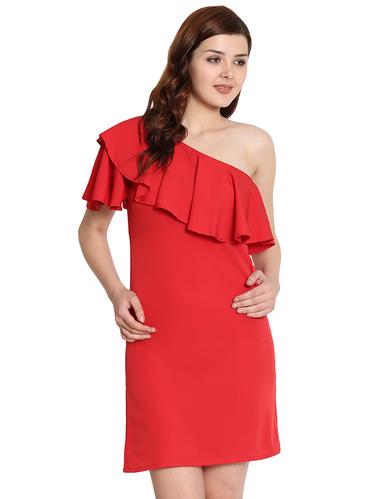 ruffled detail single shoulder sheath dress - 15575919 - Very Small Image - 1