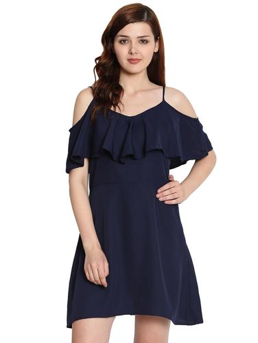 ruffled detail cold shoulder a-line dress - 15575920 - Very Small Image - 1