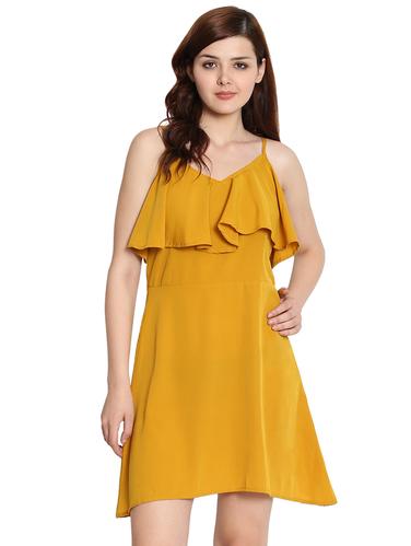 ruffled detail cold shoulder a-line dress - 15575921 - Very Small Image - 1