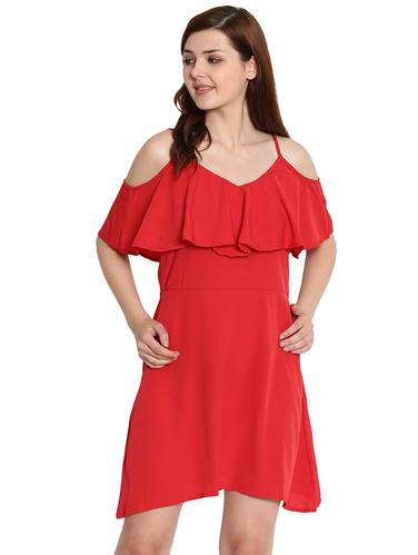 ruffled detail cold shoulder a-line dress - 15575922 - Very Small Image - 1