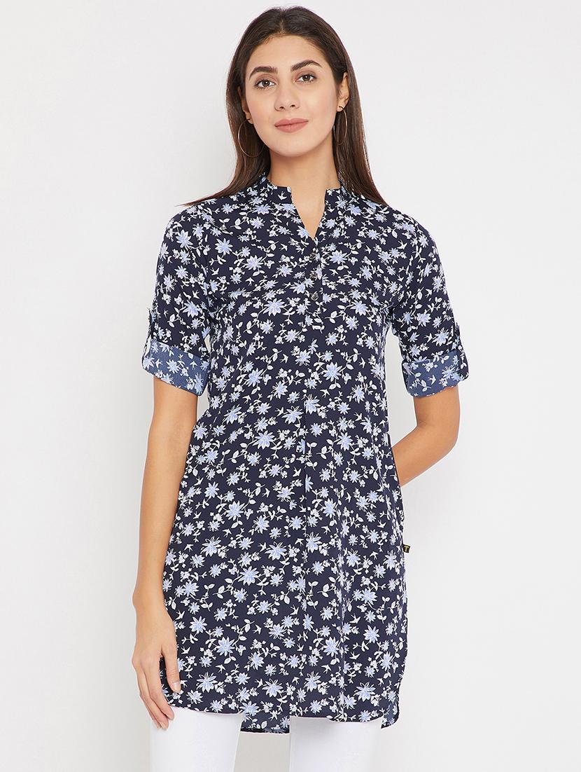 blue crepe straight kurti - 15575945 - Zoom Image - 1