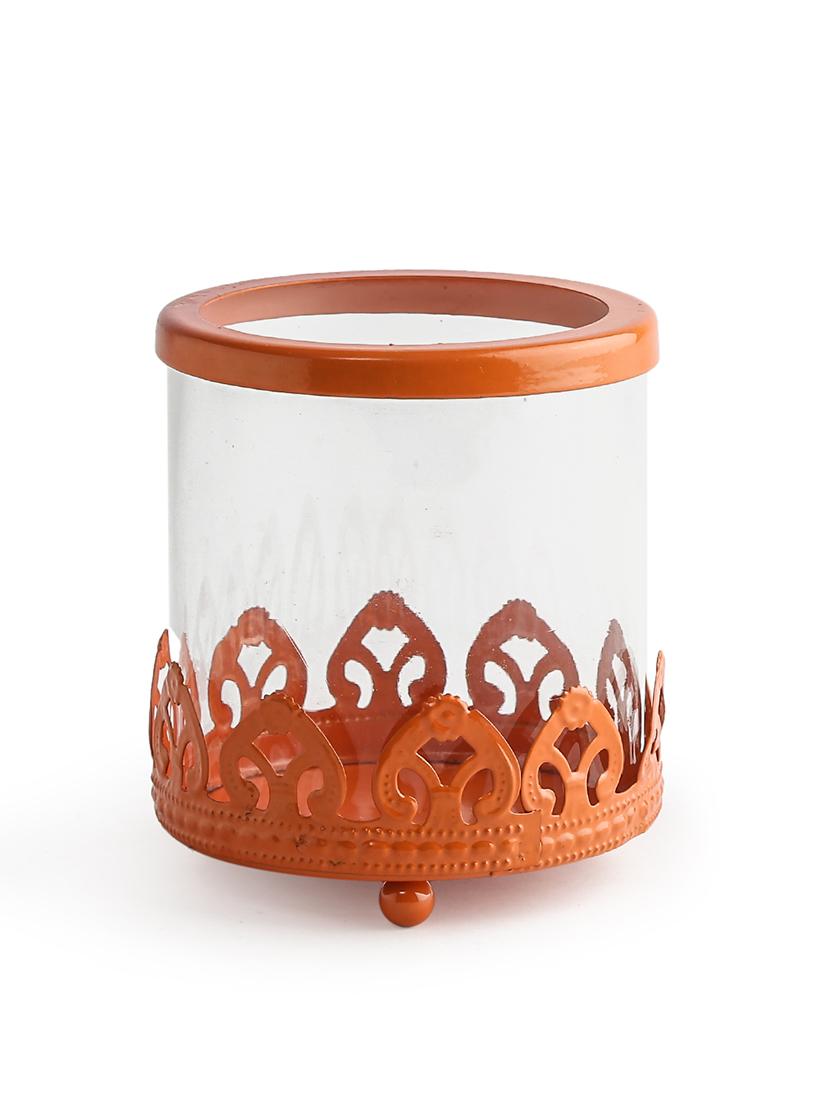 tea light cum candle holder - orange glass - 15577941 - Zoom Image - 2