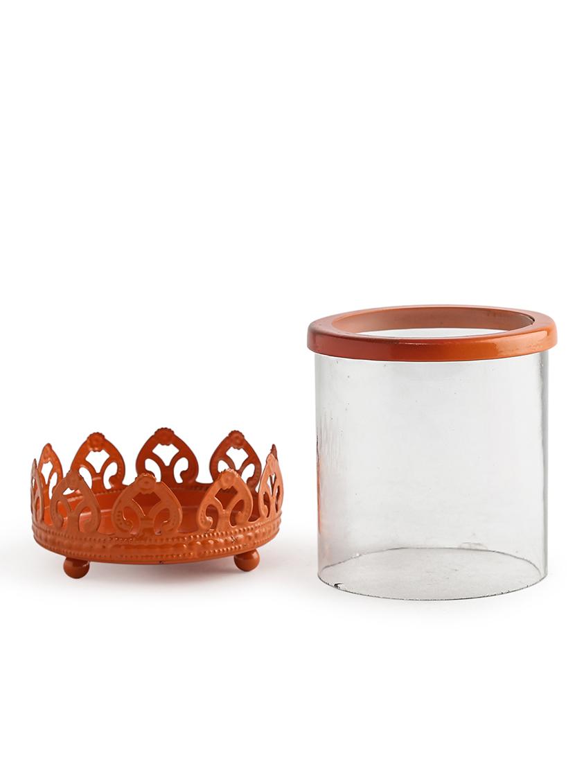 tea light cum candle holder - orange glass - 15577941 - Zoom Image - 3