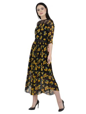 gathered lace panel floral dress - 15578855 - Standard Image - 2