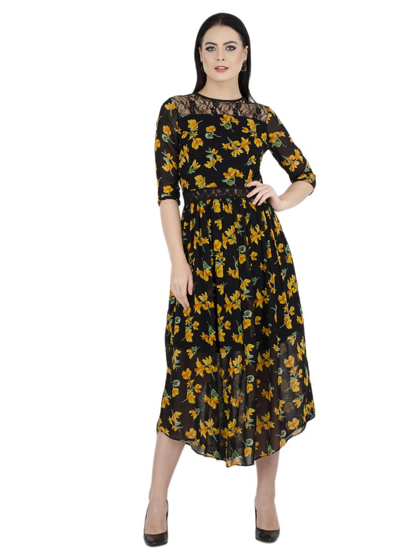 gathered lace panel floral dress - 15578855 - Zoom Image - 1