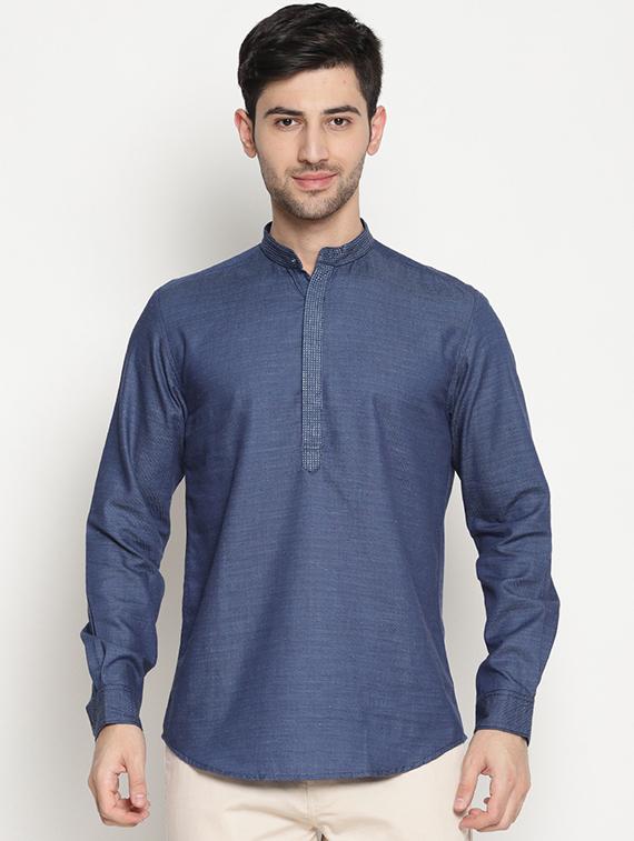 dark blue cotton short kurta - 15579162 - Zoom Image - 1