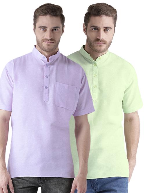 multi colored khadi short kurta (set of 2) - 15579645 - Very Small Image - 1