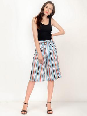 striped self tie belted culottes - 15579653 - Standard Image - 4