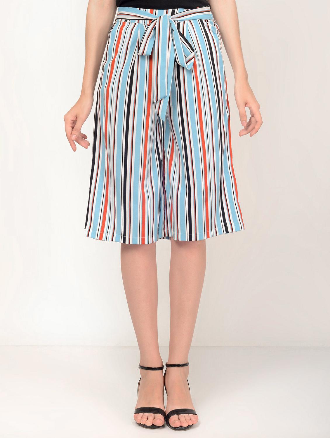 striped self tie belted culottes - 15579653 - Zoom Image - 1